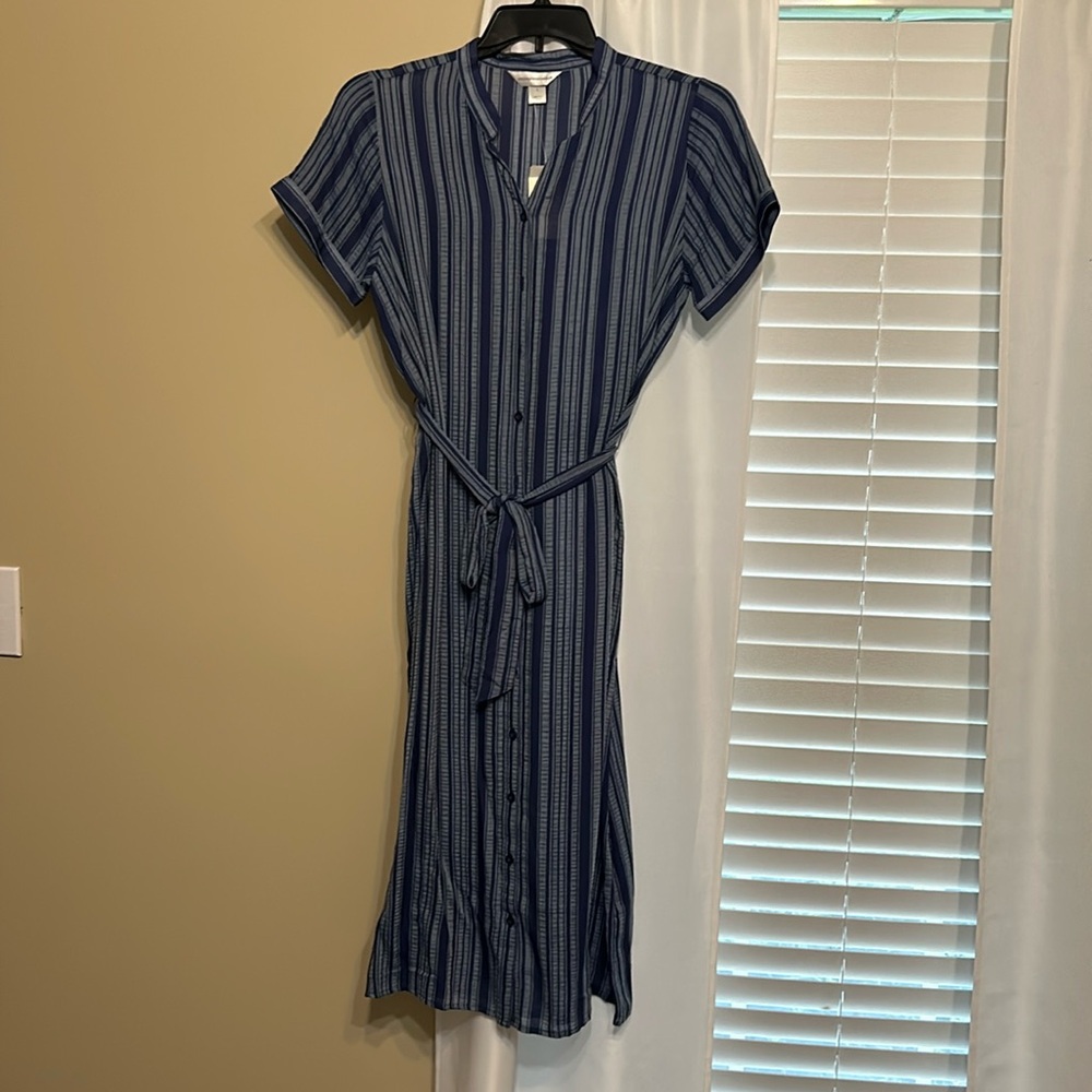 Christopher & Banks Small Midi Shirt Dress Blue Striped NWT